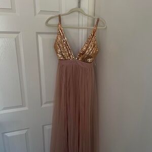 Elegant Gold and Pink Sequin Dress